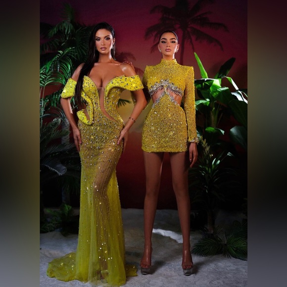 Yellow Short Embellished Dress - Picture 3 of 4